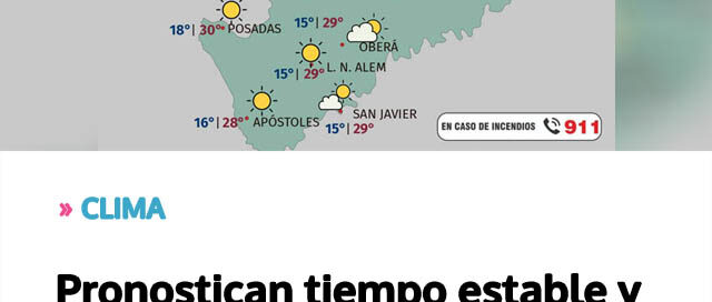 Pronostican tiempo estable y ascenso de temperaturas en Misiones hasta el jueves